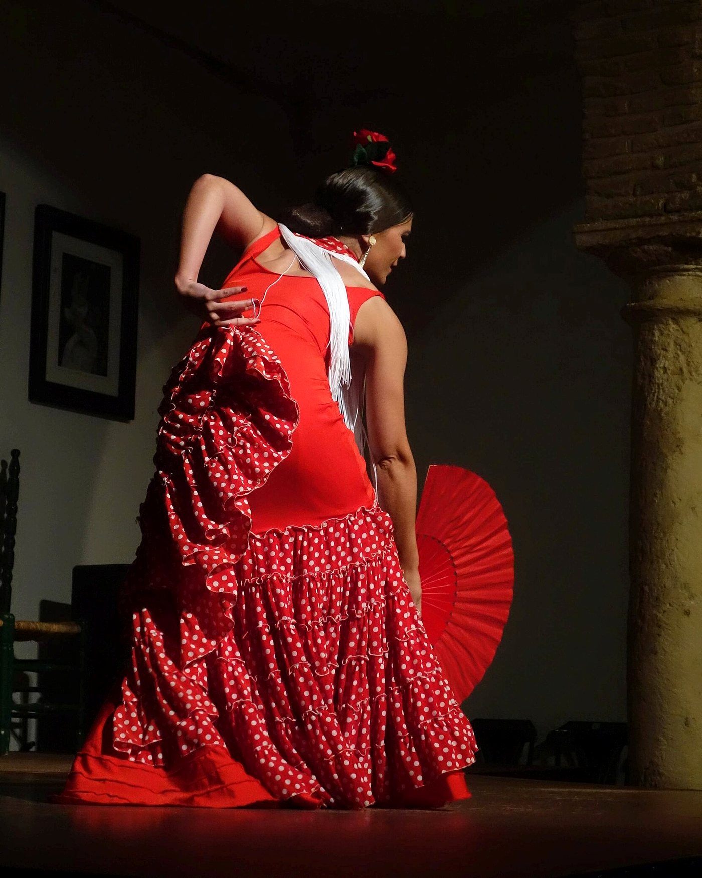A flamenco dancer in a red dress