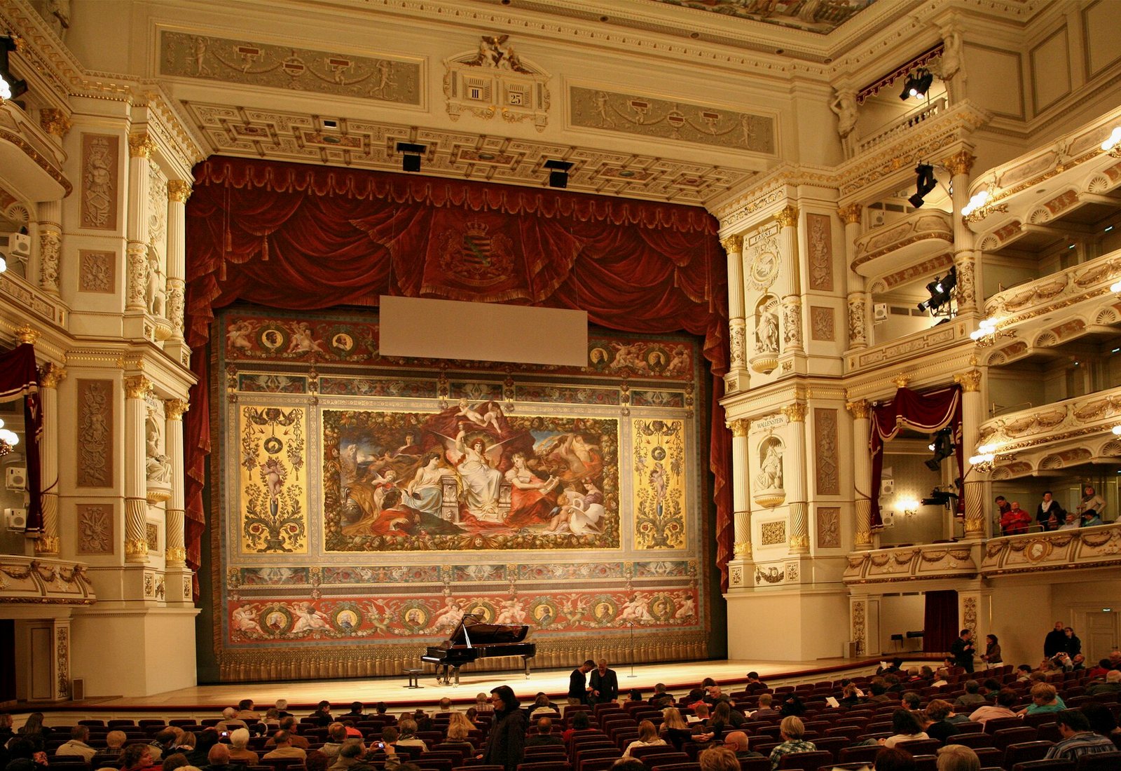 The stage and painted curtain of the Semperoper in Dresden